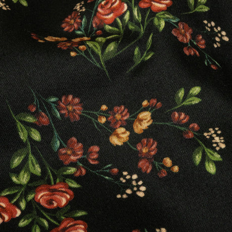 Stretch Cotton Sateen - Black and Pink Floral - Mason Jar Bouquet Print - Mood Exclusive Rockland Collection