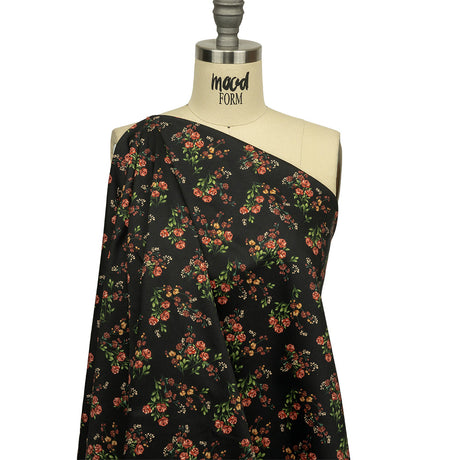 Stretch Cotton Sateen - Black and Pink Floral - Mason Jar Bouquet Print - Mood Exclusive Rockland Collection