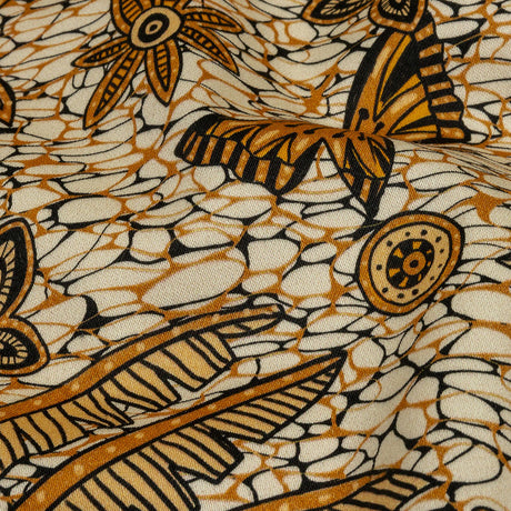 Stretch Cotton Sateen - Orange and White Palm Trees - Sunny Summers Print - Mood Exclusive Rockland Collection