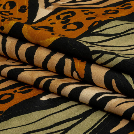 Stretch Cotton Sateen - Beige and Black Wings and Tiger Stripes - Wild Wonders Print - Mood Exclusive Rockland Collection