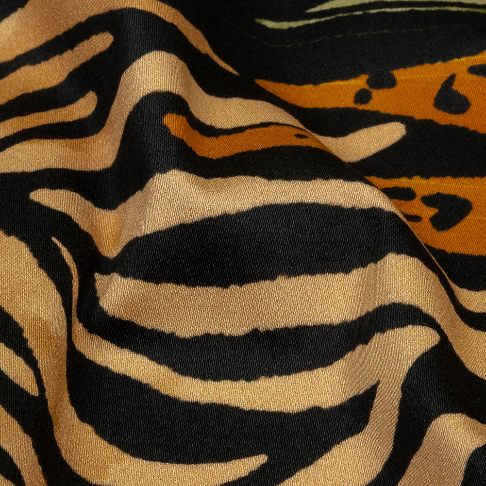 Stretch Cotton Sateen - Beige and Black Wings and Tiger Stripes - Wild Wonders Print - Mood Exclusive Rockland Collection