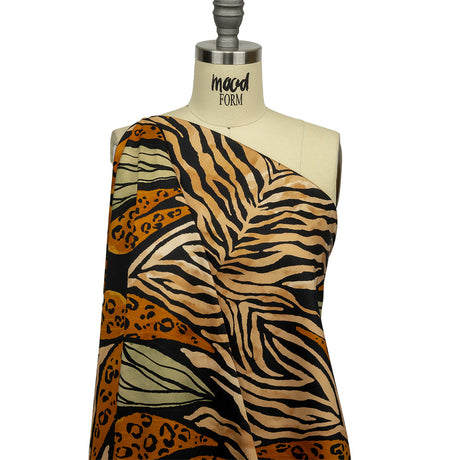 Stretch Cotton Sateen - Beige and Black Wings and Tiger Stripes - Wild Wonders Print - Mood Exclusive Rockland Collection