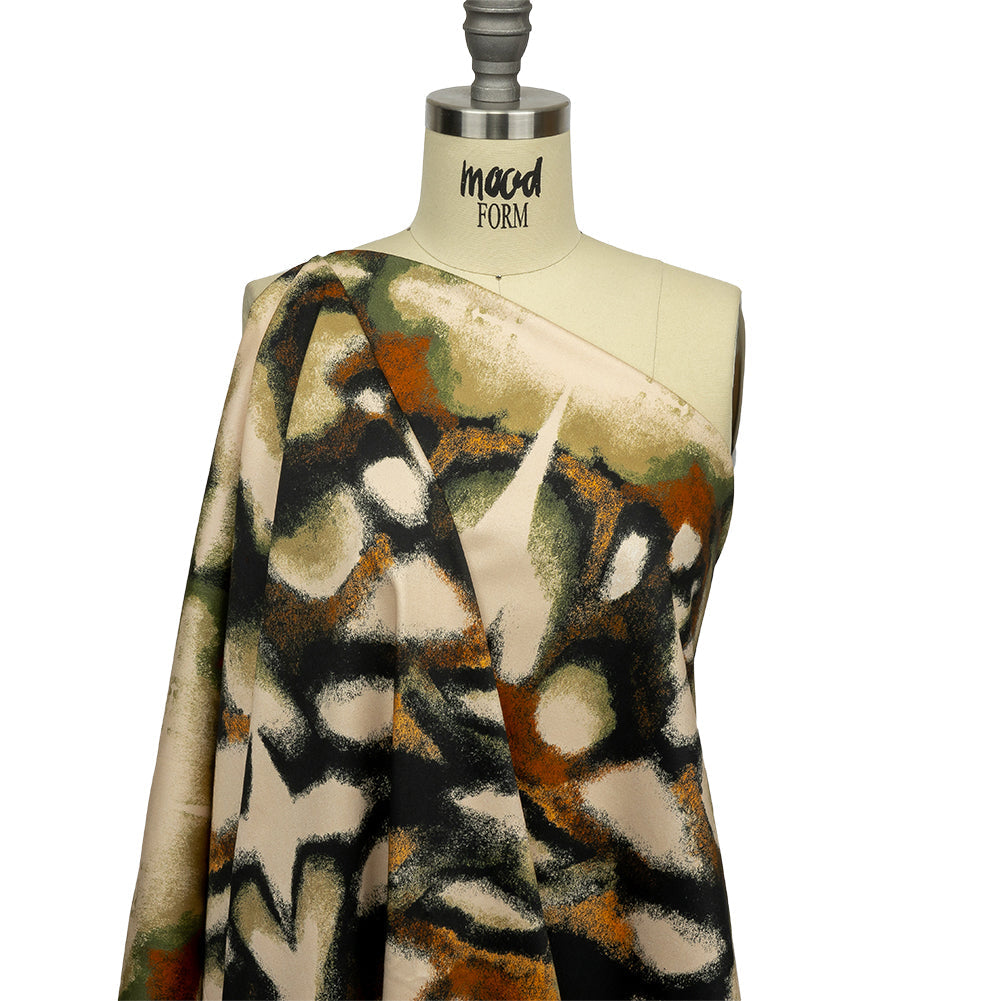 Stretch Cotton Sateen - Black and Beige Abstract - From the Earth Print - Mood Exclusive Rockland Collection