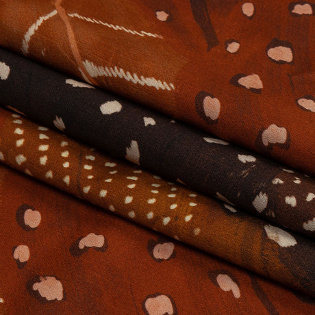 Stretch Cotton Sateen - Brown and Orange Decorated Diagonal Stripes - Wind in Your Wings Print - Mood Exclusive Rockland Collection
