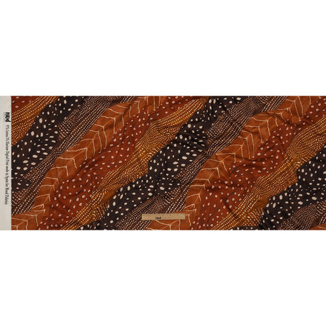 Stretch Cotton Sateen - Brown and Orange Decorated Diagonal Stripes - Wind in Your Wings Print - Mood Exclusive Rockland Collection