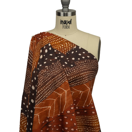 Stretch Cotton Sateen - Brown and Orange Decorated Diagonal Stripes - Wind in Your Wings Print - Mood Exclusive Rockland Collection