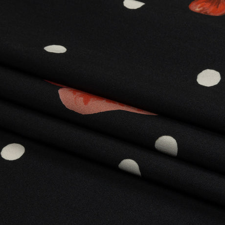 Stretch Cotton Sateen - Black Floral and Polka Dots - Treasures Renewed Print - Mood Exclusive Rockland Collection