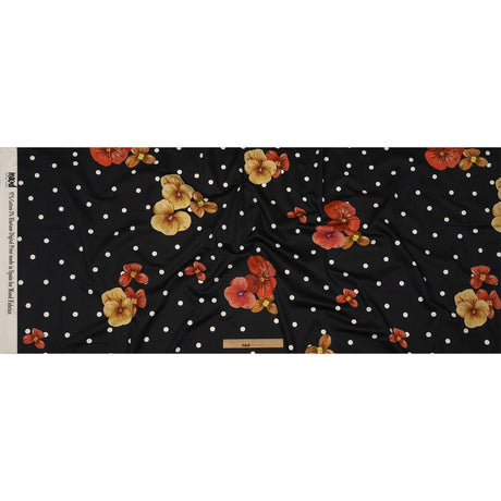 Stretch Cotton Sateen - Black Floral and Polka Dots - Treasures Renewed Print - Mood Exclusive Rockland Collection