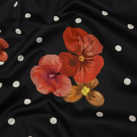 Stretch Cotton Sateen - Black Floral and Polka Dots - Treasures Renewed Print - Mood Exclusive Rockland Collection