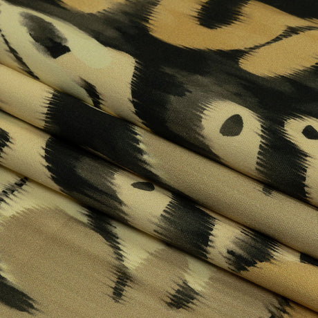 Stretch Cotton Sateen - Black and Beige Ikat Leaves - Things We Leave Behind Print - Mood Exclusive Rockland Collection