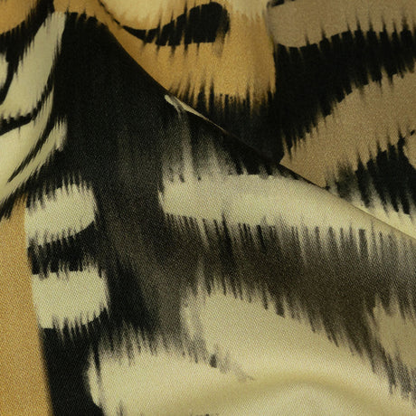 Stretch Cotton Sateen - Black and Beige Ikat Leaves - Things We Leave Behind Print - Mood Exclusive Rockland Collection