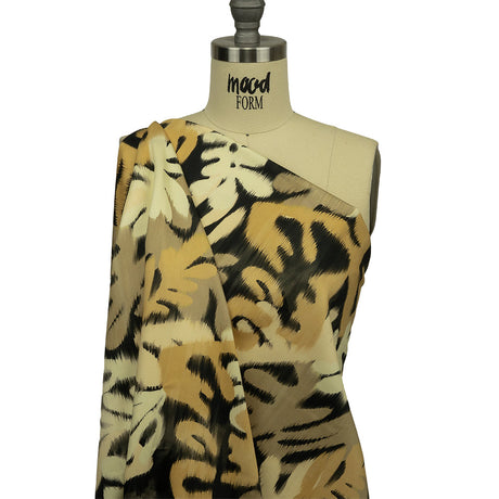 Stretch Cotton Sateen - Black and Beige Ikat Leaves - Things We Leave Behind Print - Mood Exclusive Rockland Collection