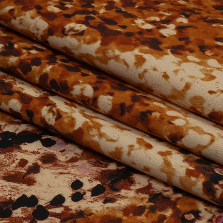 Stretch Cotton Sateen - Beige and Orange Abstract - Summit Sketches Print - Mood Exclusive Rockland Collection