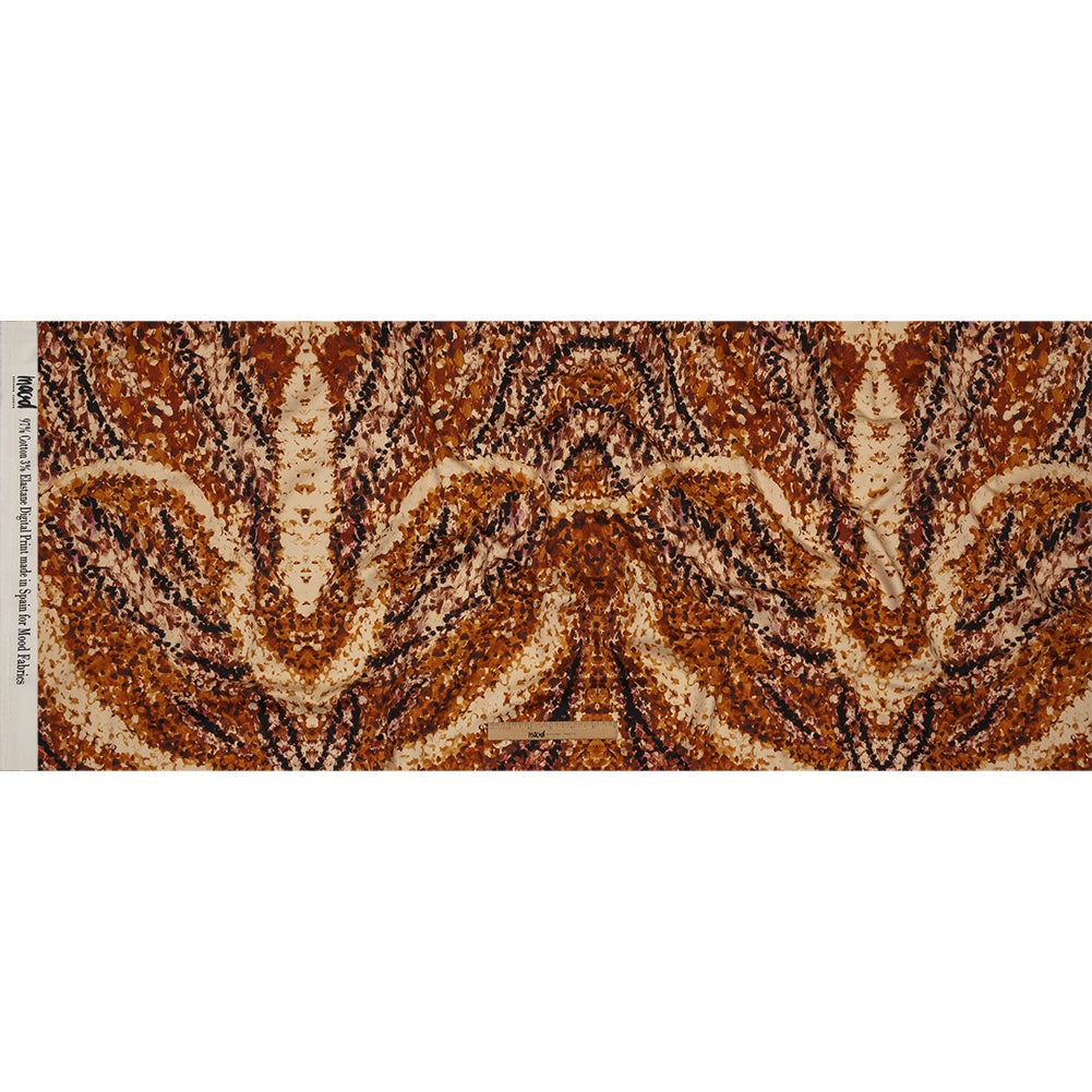 Stretch Cotton Sateen - Beige and Orange Abstract - Summit Sketches Print - Mood Exclusive Rockland Collection