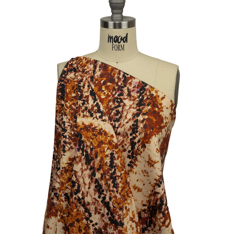 Stretch Cotton Sateen - Beige and Orange Abstract - Summit Sketches Print - Mood Exclusive Rockland Collection