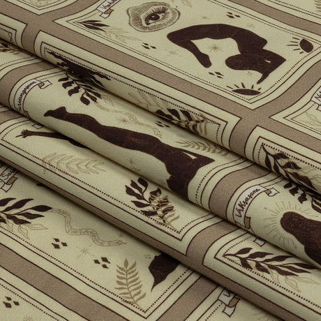 Stretch Cotton Sateen - Beige and Brown Yoga Cards - Finding Balance Print - Mood Exclusive Rockland Collection