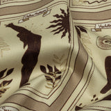 Stretch Cotton Sateen - Beige and Brown Yoga Cards - Finding Balance Print - Mood Exclusive Rockland Collection