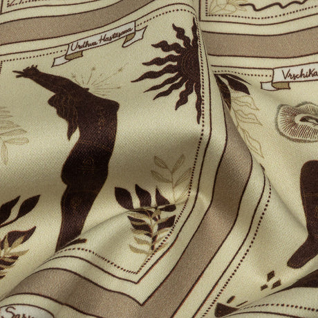 Stretch Cotton Sateen - Beige and Brown Yoga Cards - Finding Balance Print - Mood Exclusive Rockland Collection