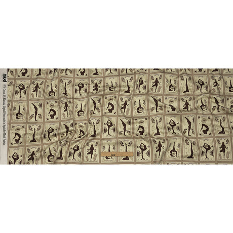 Stretch Cotton Sateen - Beige and Brown Yoga Cards - Finding Balance Print - Mood Exclusive Rockland Collection