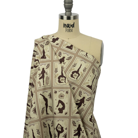 Stretch Cotton Sateen - Beige and Brown Yoga Cards - Finding Balance Print - Mood Exclusive Rockland Collection