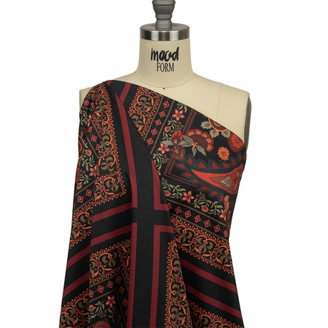 Stretch Cotton Sateen - Black and Red Paisley - Kaleidoscope Dreams Print - Mood Exclusive Rockland Collection
