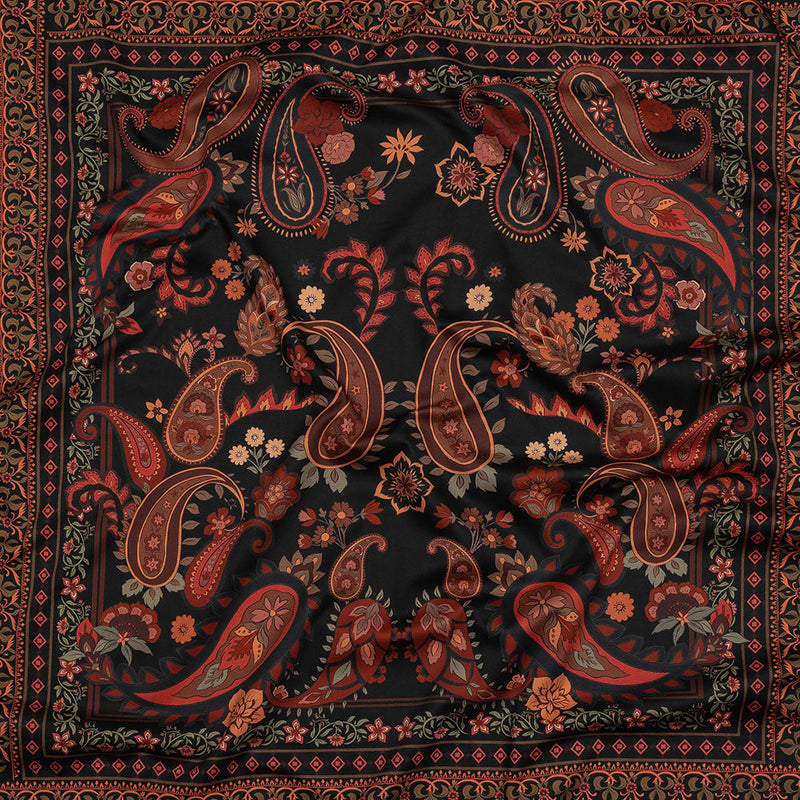 Stretch Cotton Sateen - Black and Red Paisley - Kaleidoscope Dreams Print - Mood Exclusive Rockland Collection