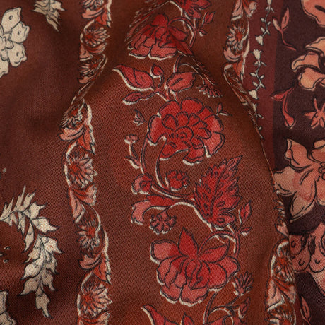 Stretch Cotton Sateen - Burgundy Floral Stripes - Garden Paths Print - Mood Exclusive Rockland Collection