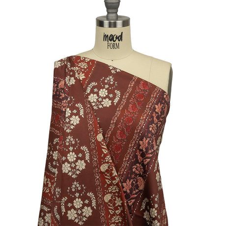 Stretch Cotton Sateen - Burgundy Floral Stripes - Garden Paths Print - Mood Exclusive Rockland Collection