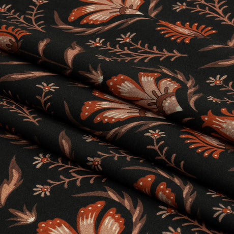 Cotton Voile - Black and Orange Floral - Watching the Fire Print - Mood Exclusive Rockland Collection