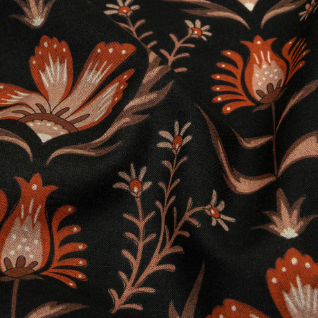 Cotton Voile - Black and Orange Floral - Watching the Fire Print - Mood Exclusive Rockland Collection