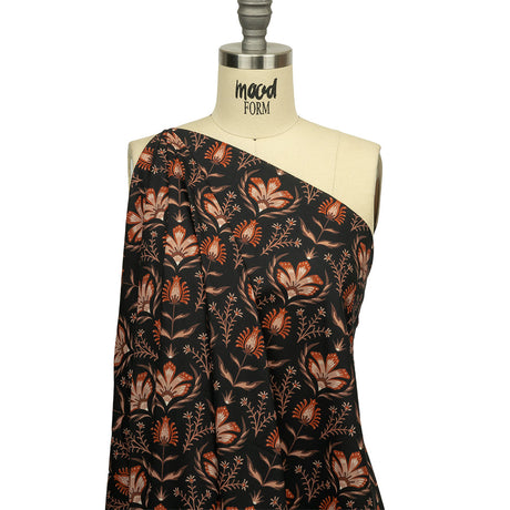 Cotton Voile - Black and Orange Floral - Watching the Fire Print - Mood Exclusive Rockland Collection