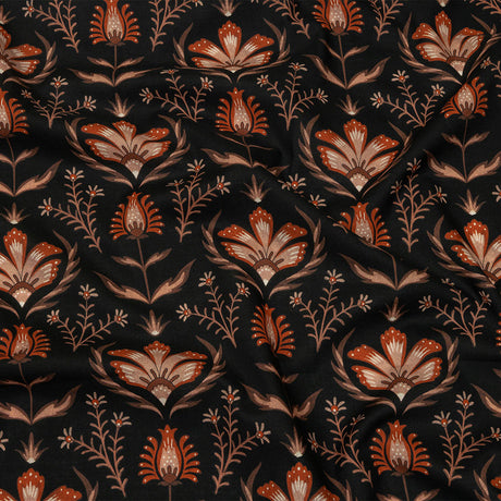 Cotton Voile - Black and Orange Floral - Watching the Fire Print - Mood Exclusive Rockland Collection