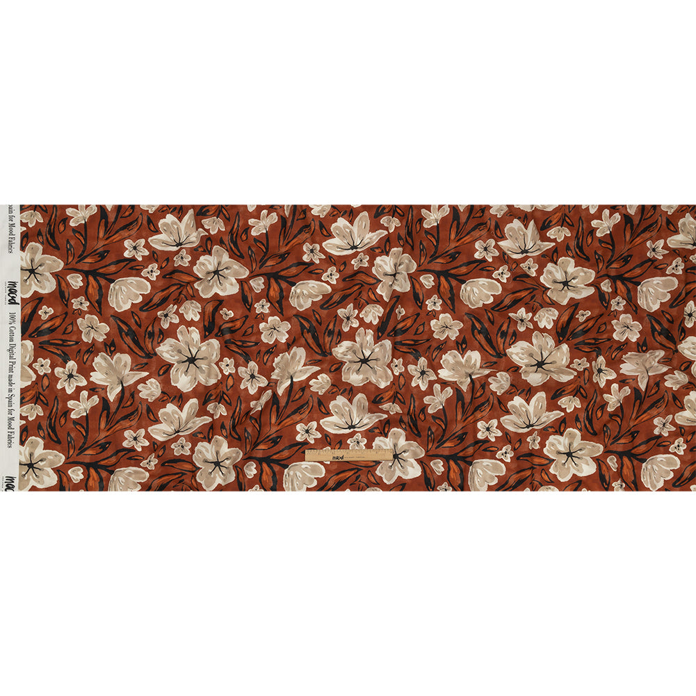 Cotton Voile - Burnt Orange Painterly Floral - Wildflower Walk Print - Mood Exclusive Rockland Collection