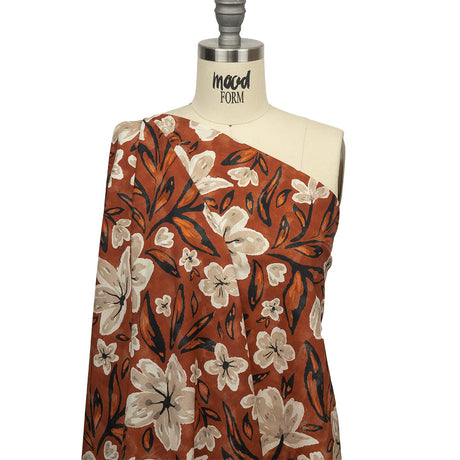 Cotton Voile - Burnt Orange Painterly Floral - Wildflower Walk Print - Mood Exclusive Rockland Collection