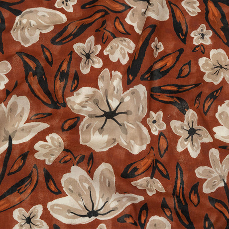 Cotton Voile - Burnt Orange Painterly Floral - Wildflower Walk Print - Mood Exclusive Rockland Collection
