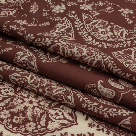Cotton Voile Panel - Beige and Burgundy Paisley - Impressions in Time Print - Mood Exclusive Rockland Collection
