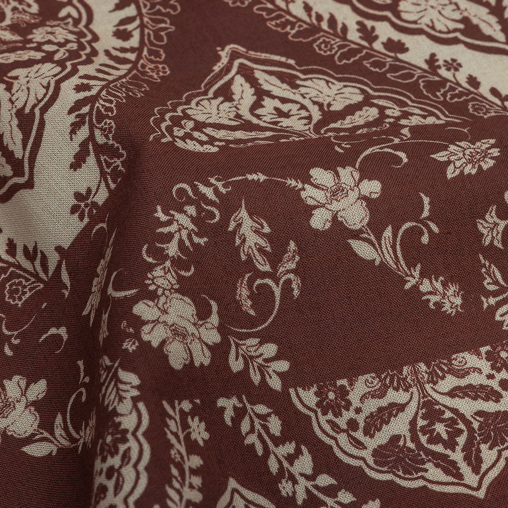 Cotton Voile Panel - Beige and Burgundy Paisley - Impressions in Time Print - Mood Exclusive Rockland Collection