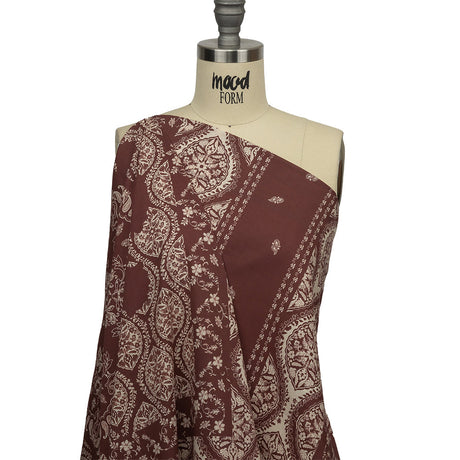 Cotton Voile Panel - Beige and Burgundy Paisley - Impressions in Time Print - Mood Exclusive Rockland Collection