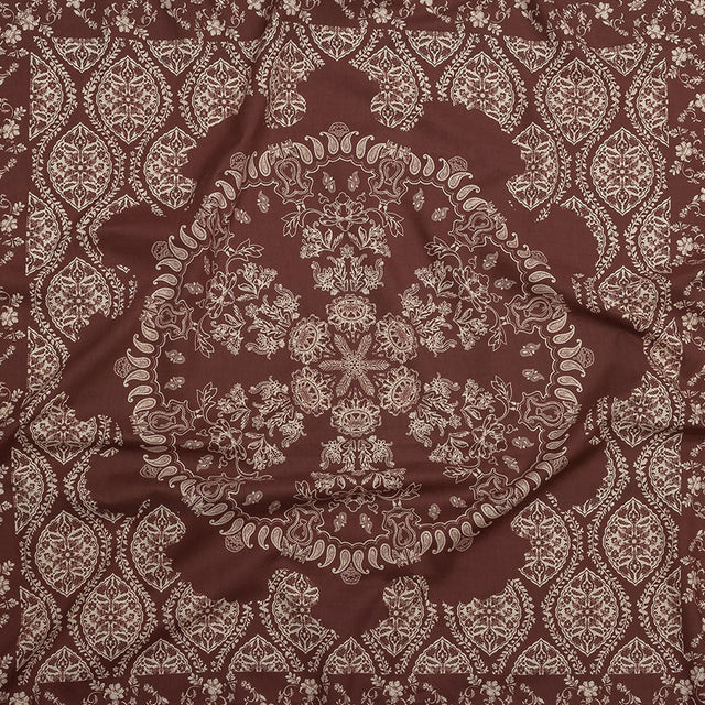 Cotton Voile Panel - Beige and Burgundy Paisley - Impressions in Time Print - Mood Exclusive Rockland Collection
