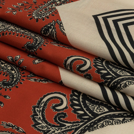 Cotton Voile - White and Orange Paisley and Chevron - Well Travelled Trails Print - Mood Exclusive Rockland Collection