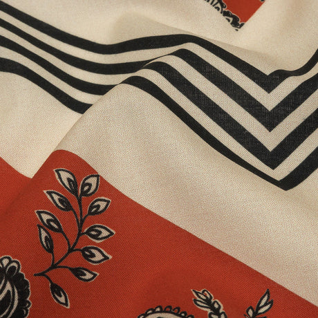 Cotton Voile - White and Orange Paisley and Chevron - Well Travelled Trails Print - Mood Exclusive Rockland Collection