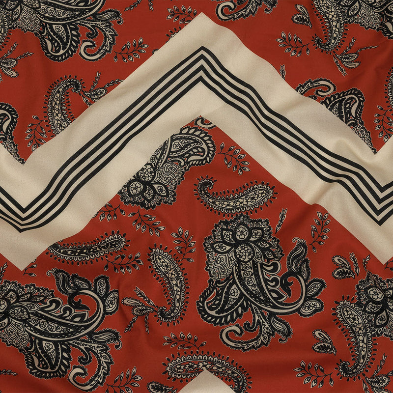 Cotton Voile - White and Orange Paisley and Chevron - Well Travelled Trails Print - Mood Exclusive Rockland Collection