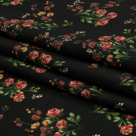 Cotton Voile - Black and Pink Floral - Mason Jar Bouquet Print - Mood Exclusive Rockland Collection