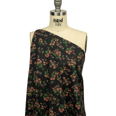 Cotton Voile - Black and Pink Floral - Mason Jar Bouquet Print - Mood Exclusive Rockland Collection