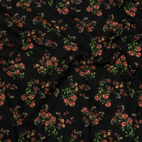 Cotton Voile - Black and Pink Floral - Mason Jar Bouquet Print - Mood Exclusive Rockland Collection