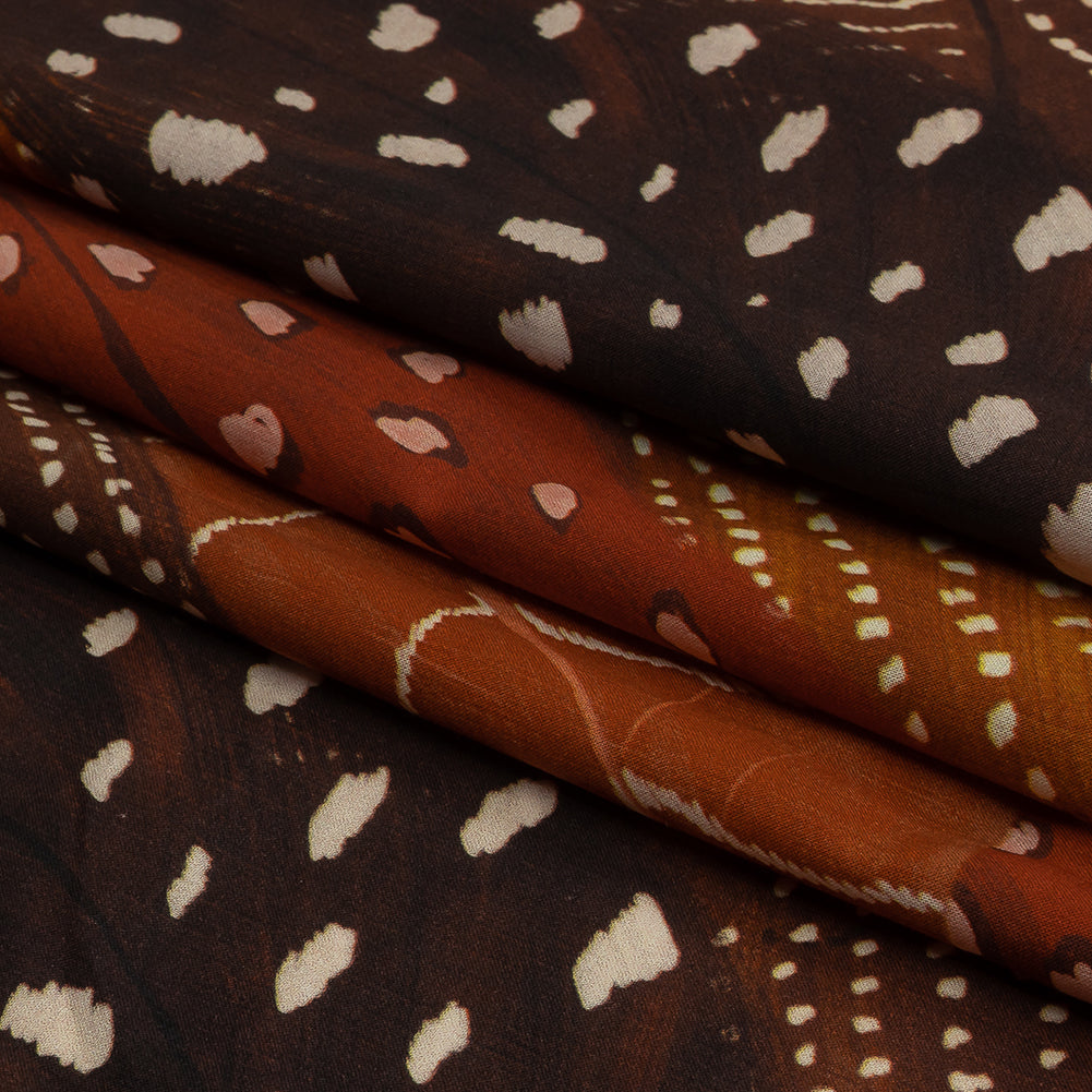 Cotton Voile - Brown and Orange Decorated Diagonal Stripes - Wind in Your Wings Print - Mood Exclusive Rockland Collection
