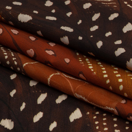 Cotton Voile - Brown and Orange Decorated Diagonal Stripes - Wind in Your Wings Print - Mood Exclusive Rockland Collection