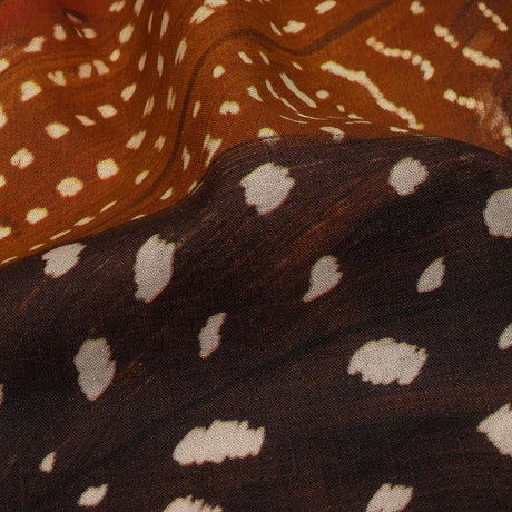 Cotton Voile - Brown and Orange Decorated Diagonal Stripes - Wind in Your Wings Print - Mood Exclusive Rockland Collection