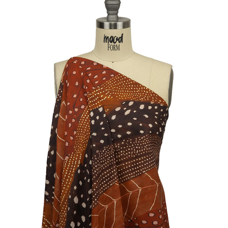 Cotton Voile - Brown and Orange Decorated Diagonal Stripes - Wind in Your Wings Print - Mood Exclusive Rockland Collection