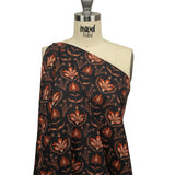 Linen and Rayon Woven - Black and Orange Floral - Watching the Fire Print - Mood Exclusive Rockland Collection